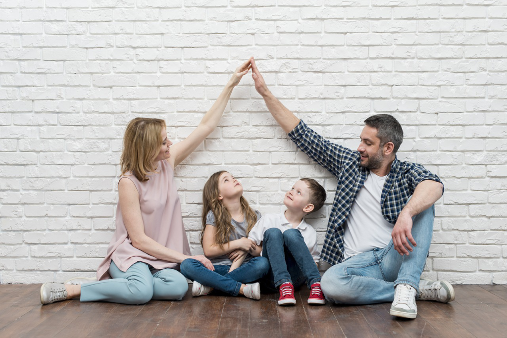 a family in their house