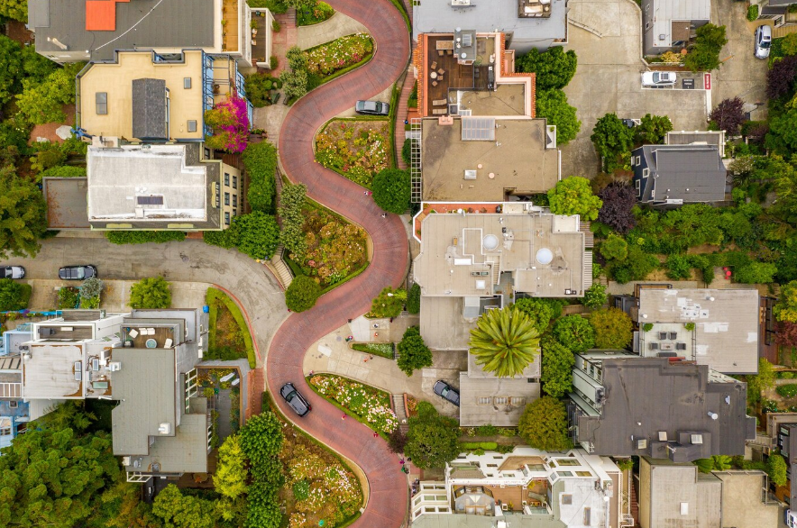 buildings and streets of a neighborhood